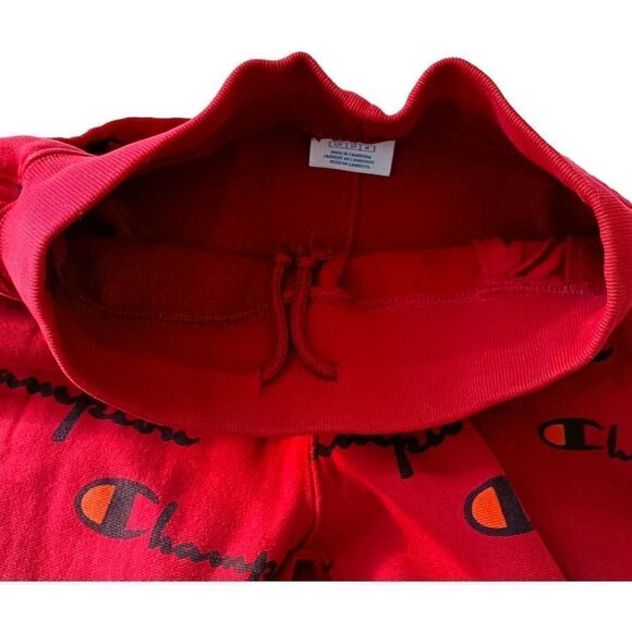 Champion Reverse Weave Joggers S All Over Print Spell Out Red Track Pants Pocket - Picture 15 of 16